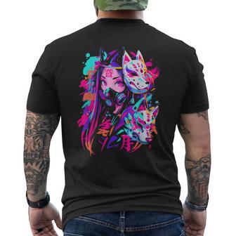 Anime Manga Cyberpunk Aesthetic Techwear Harajuku Kitsune Men's T-shirt Back Print - Thegiftio