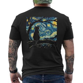 Arte Inspirado Enan Gogh Con Gato Nocturno Estrellado Camiseta Hombre Estampado Espalda - Regaloses