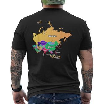 Asia Map With Borders And Country Names Men's T-shirt Back Print - Monsterry