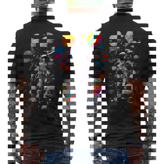 Astronaut In Space With Planets In Galaxies Men's T-shirt Back Print - Thegiftio UK