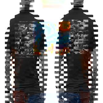 Black Cat Halloween Costume Van Gogh Starry Night Pumpkins Men's T-shirt Back Print - Monsterry