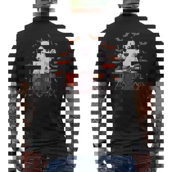 Boo Ghost Drummer Playing Drums Halloween Musical Instrument Men's T-shirt Back Print - Thegiftio UK