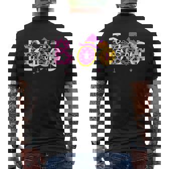 Boo Halloween Party Cute Spiders Ghosts Pumpkin & Witch Hat Men's T-shirt Back Print - Monsterry