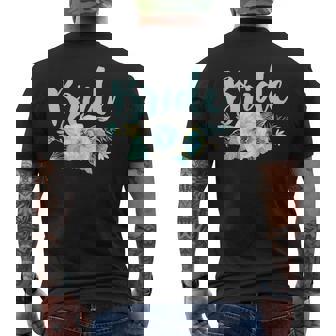 Bride Teal And Yellow Bouquet Shirt Matching Wedding Party Men's Back Print T-Shirt - Monsterry