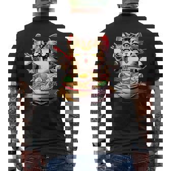 Cat Ramen Noodles Anime Kawaii Japanese Cat Men's T-shirt Back Print - Monsterry