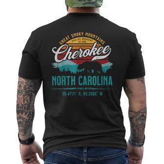 Cherokee North Carolina Retro Great Smoky Mountains Bear Men's T-shirt Back Print - Monsterry