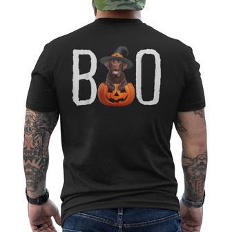 Chocolate Lab Puppy Pumpkin Boo Witch Hat Dog Halloween Dog Men's T-shirt Back Print - Thegiftio