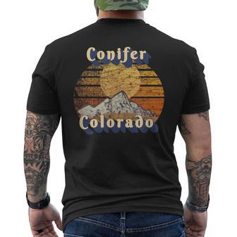 Conifer Colorado Retro Mountain Sunset Styled Men's Back Print T-Shirt - Monsterry