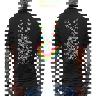Cool Retro Tie Dye Peace Hand 1960S Hippie Peace Sign Men's T-shirt Back Print - Monsterry