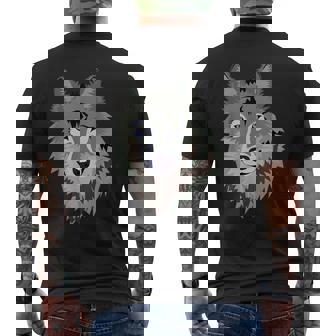 Cool Wild Gray Timber Wolf Endangered Animal Face Men's T-shirt Back Print - Monsterry