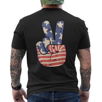 Cute America Peace American Flag Peace Sign Hand 4Th Of July Men's T-shirt Back Print - Monsterry AU