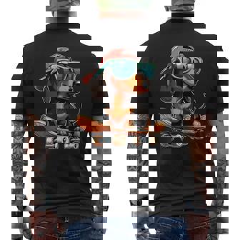 Cute Dachshund On A Skateboard Wiener Dog Men's T-shirt Back Print - Seseable
