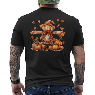 Cute Scarecrow Autumn Pumpkin Happy Thanksgiving Halloween Men's T-shirt Back Print - Thegiftio UK