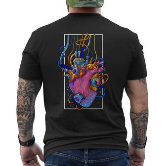 Cyborg Robot Heart Vaporwave Futuristic Cyberpunk Clothing Men's T-shirt Back Print - Thegiftio