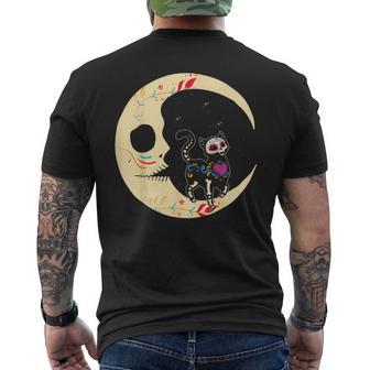 Dia De Los Muertos Cat & Moon Sugar Skull T-Shirt mit Rückendruck - Geschenkecke