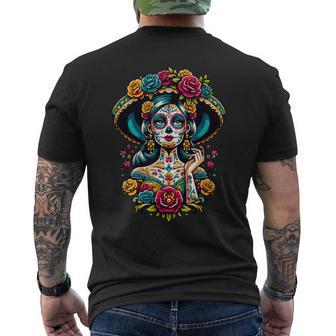 Dia De Los Muertos Sugar Mexican Inspired By La Catrina T-Shirt mit Rückendruck - Geschenkecke