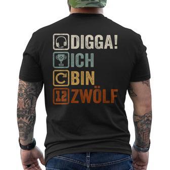 Digga Ich Bin 12 Zwölf Jahre 12Th Birthday Boy Gamer T-Shirt mit Rückendruck - Geschenkecke