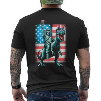 Dino Statue Of Liberty 4Th Of July Boys American Flag Men's T-shirt Back Print - Monsterry DE