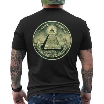 A Dollar Note Allseeing Eye Pyramid Illuminati T-Shirt mit Rückendruck - Geschenkecke