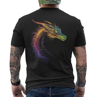 Drachen-Zeichnung Buntes Tier-Kunstwerk Fantasy-Drache T-Shirt mit Rückendruck - Seseable