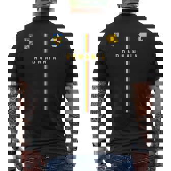 Drapeau De La Roumanie Silhouette Carte De La Roumanie Armoiries T-shirt imprimé au dos - Cadeauxyz