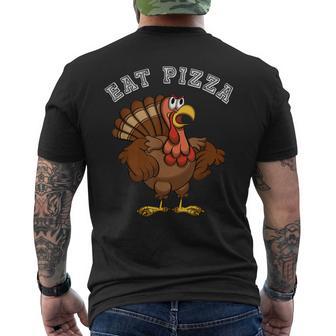 Eat Pizza Thanksgiving Angry Turkey Gobble Men's T-shirt Back Print - Monsterry