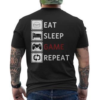 Eat Sleep Game Repeat Essen Schlafen Gamecken Wiederholen T-Shirt mit Rückendruck - Geschenkecke