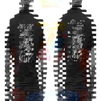 Faith Over Fear American Flag Jesus Christ Lion Men's T-shirt Back Print - Monsterry