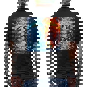 Fire And Water Good And Evil Wolf Magic Wolf Men's Back Print T-Shirt - Monsterry