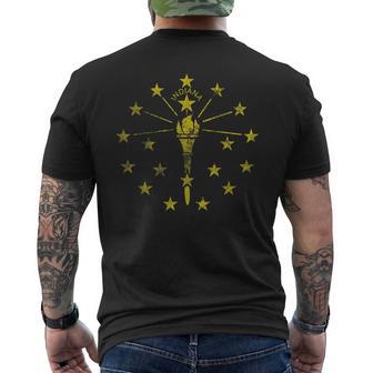 Flag Of Indiana Patriotic Vintage Grunge Fade Men's T-shirt Back Print - Monsterry