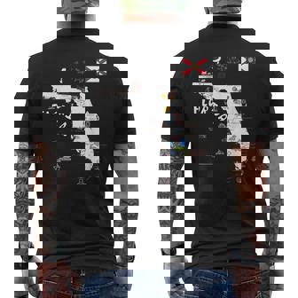 Florida State Map Tourist Attractions Cities Flag Men's T-shirt Back Print - Monsterry