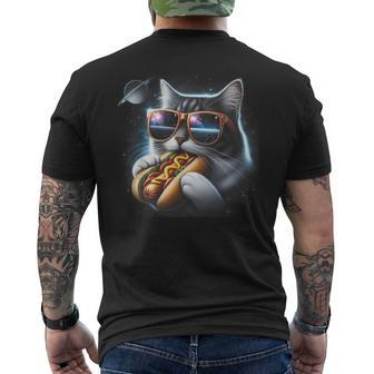 Cat Eating Hotdog In Space Kitty Space Galaxy Men's T-shirt Back Print - Monsterry CA