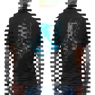 Shark And Scuba Diving Diver And Snorkeling Men's T-shirt Back Print - Monsterry