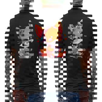 Gamer Fox Kawaii Fox Anime Gaming Cute Fox Video Gamer Men's Back Print T-Shirt - Monsterry