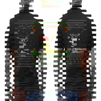 Gecko Lover Reindeer Santa Hat Matching Ugly Gecko Christmas Men's Back Print T-Shirt - Monsterry