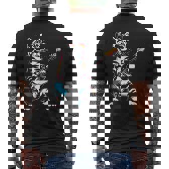Guitar Cat Novelty Rock Music Band Concert Cat Men's T-shirt Back Print - Thegiftio UK