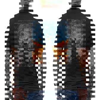 Halloween Party Fun Van Gogh Starry Night Black Cat Pumpkins Men's T-shirt Back Print - Monsterry