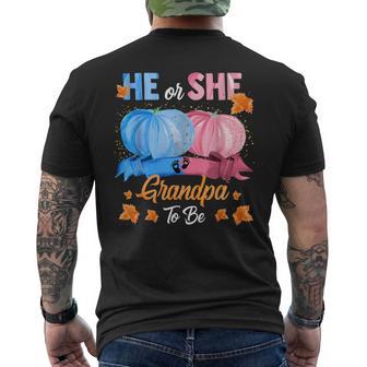 Halloween Pumpkin Gender Reveal He Or She Grandpa To Be Men's T-shirt Back Print - Thegiftio UK