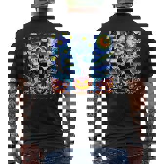 Halloween Van Gogh Starry Night Black Cat Pumpkins Costume Men's T-shirt Back Print - Monsterry