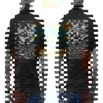 Halloween Van Gogh Starry Night Pumpkin Black Cat Costume Men's T-shirt Back Print - Monsterry