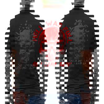 Hell Was Full I Came Back Red Skull Skeleton Heavy Metal Men's T-shirt Back Print - Monsterry