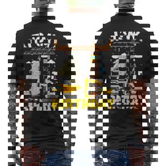 It's My 4Th Birthday Boys Construction Excavator 4 Years Old Men's T-shirt Back Print - Thegiftio UK