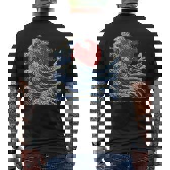 Japanese Ocean Wave Sunrise Vintage Men's T-shirt Back Print - Monsterry
