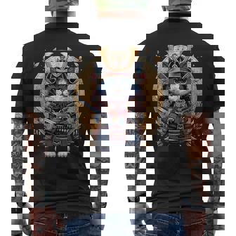 Japanese Samurai Cat Kawaii Ninja Cat Men's T-shirt Back Print | Mazezy
