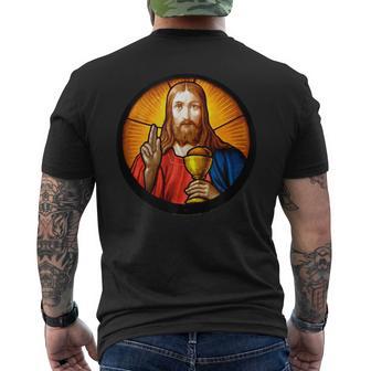 Jesus Holding Mass Last Supper Eucharist Holy Communion Men's T-shirt Back Print - Monsterry UK