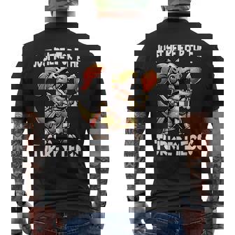 Just Here For The Turkey Legs T-Rex Dinosaur Medieval Knight Men's T-shirt Back Print - Monsterry