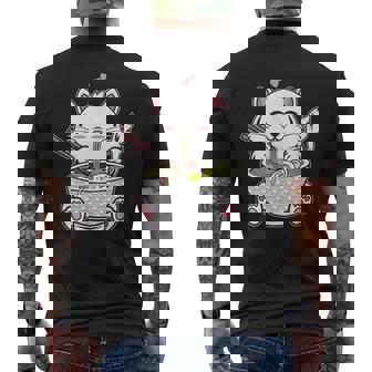 Kawaii Cats Eating Ramen Noodle Soup Japan Pop Culture Men's T-shirt Back Print - Monsterry