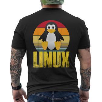 Linux Retrointage Penguin Nerd Sky And Geek Coding T-Shirt mit Rückendruck - Geschenkecke