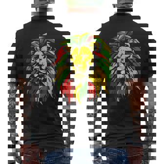 Lion Rasta Rastafari Jamaica Flag Colors Reggae Music Lover Men's T-shirt Back Print - Thegiftio