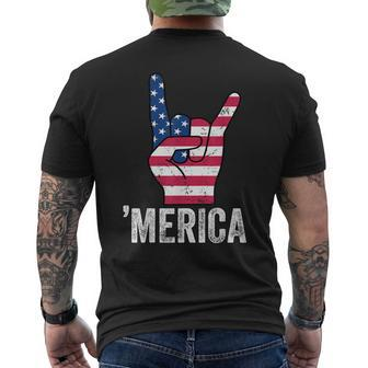 Merica Rock Sign America Flag Boys 4Th Of July For Men Men's T-shirt Back Print - Monsterry